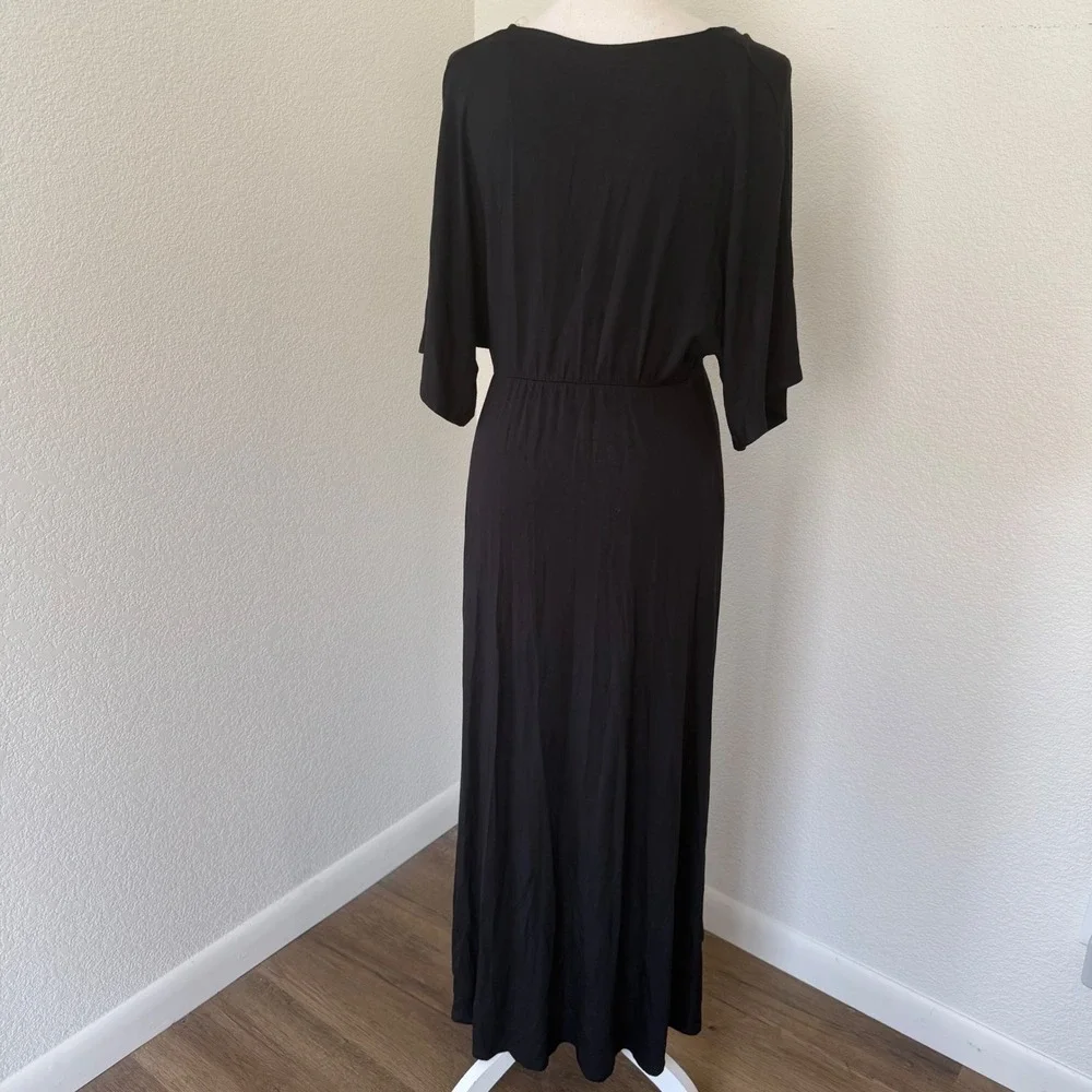 Farrow Midi Dress Womens Med Black Tie Front Kimono Sleeve Tulip Hem Wrap Look‎